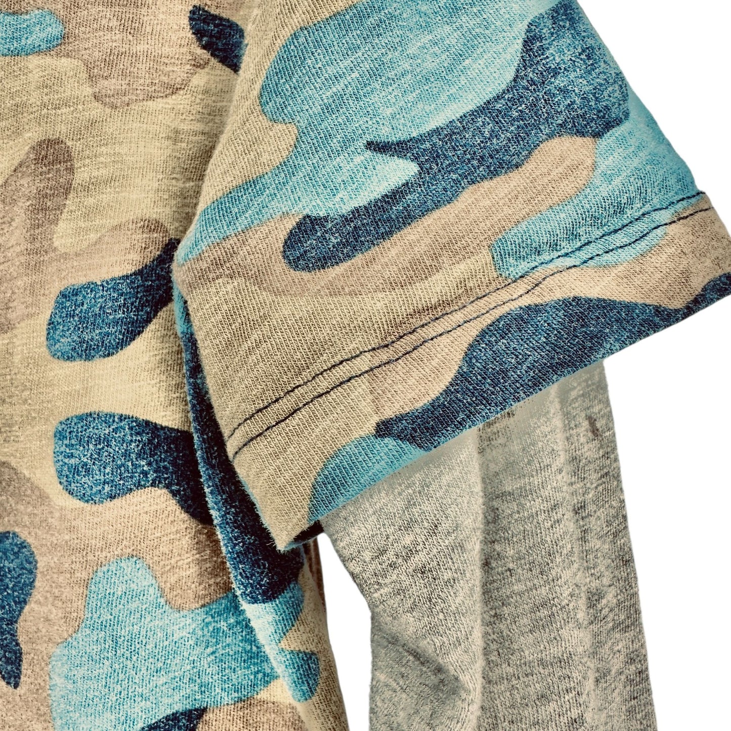 Lands End Layered Look T-Shirt Boys S 8 Camouflage Long-Sleeve Cotton Blue Beige