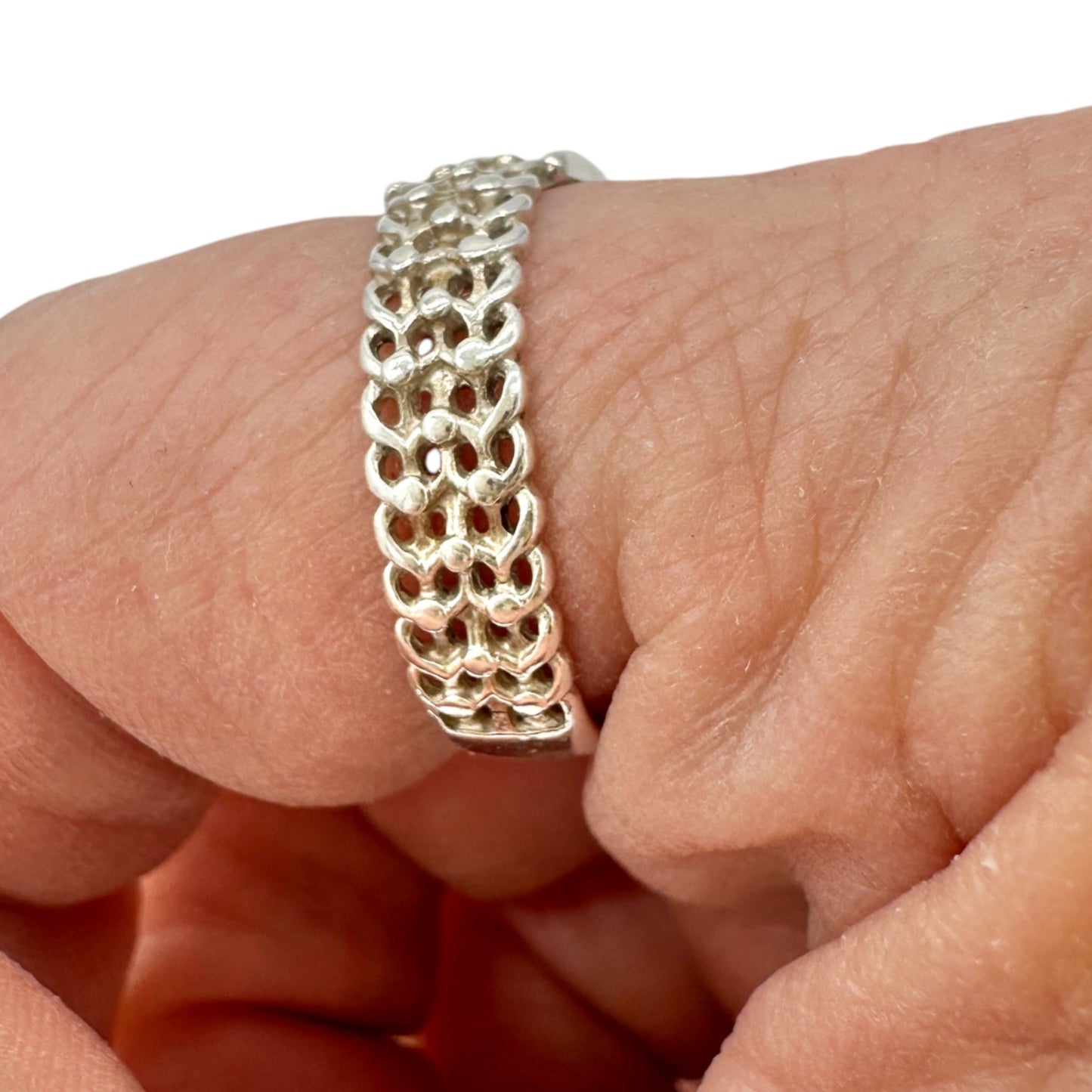 Vintage Sterling Silver 925 Buckle Design Ring Size 10 Unique Chain Style NV40