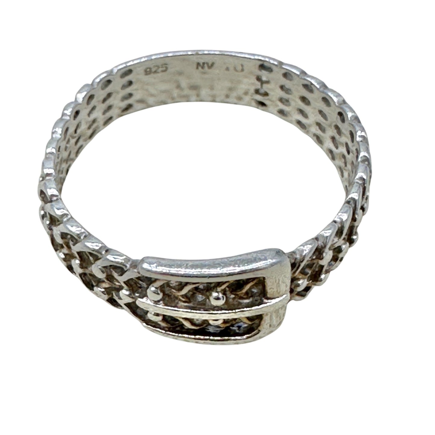 Vintage Sterling Silver 925 Buckle Design Ring Size 10 Unique Chain Style NV40