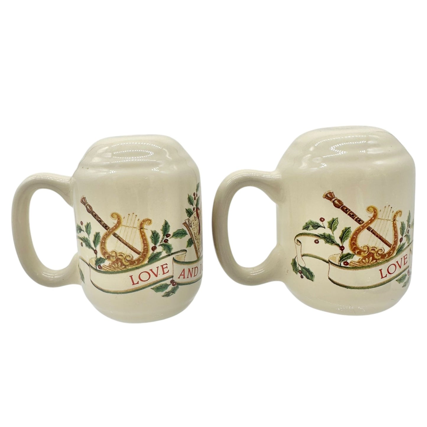 Christmas Holiday Salt Pepper Shaker Set Musical Theme Love And Joy Come To You