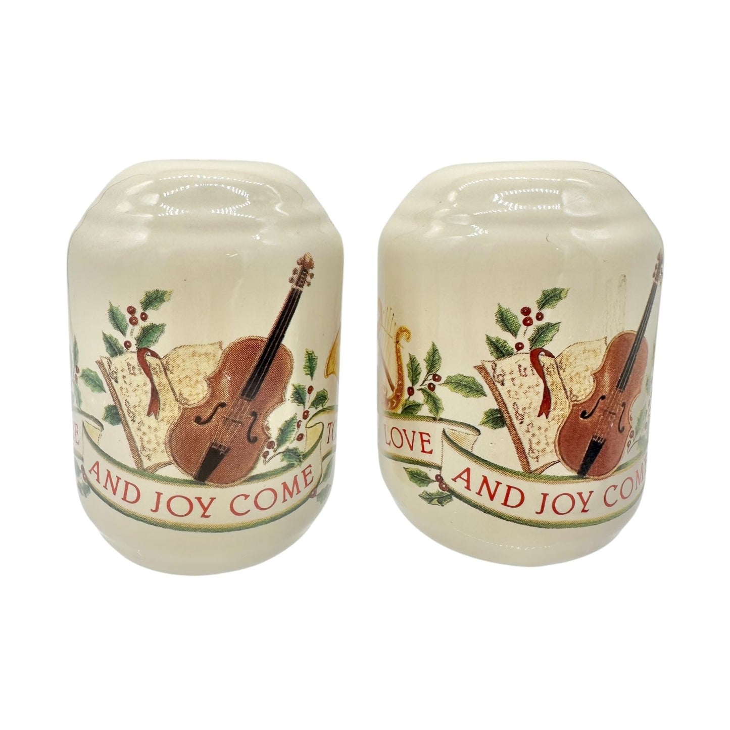 Christmas Holiday Salt Pepper Shaker Set Musical Theme Love And Joy Come To You