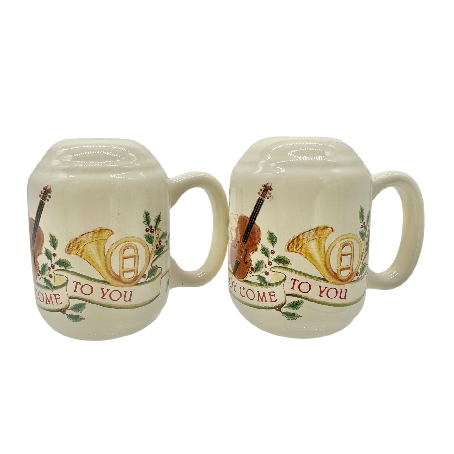 Christmas Holiday Salt Pepper Shaker Set Musical Theme Love And Joy Come To You
