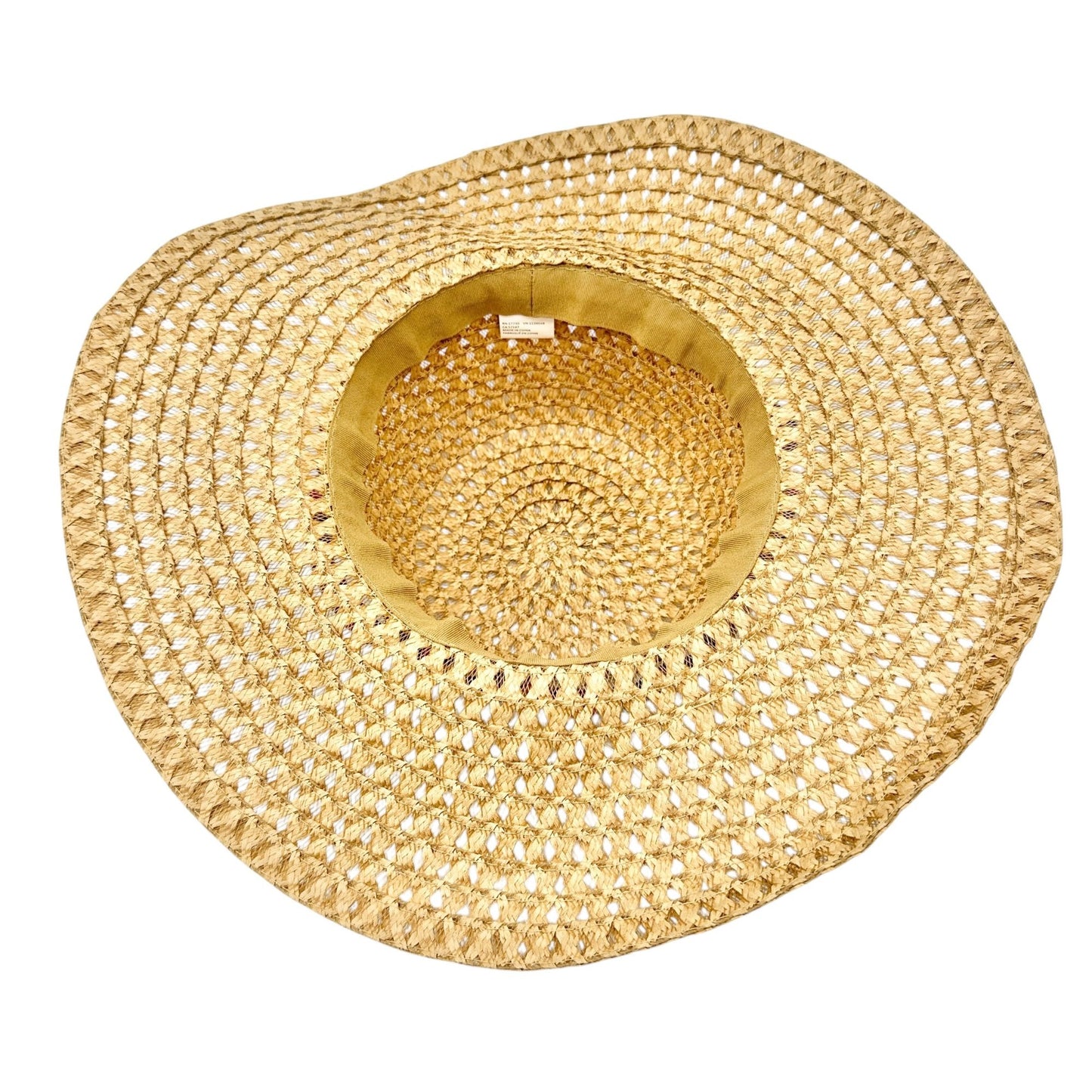 Wide Brim Straw Sun Hat With Multicolor Beaded Band One Size Lightweight Stylish