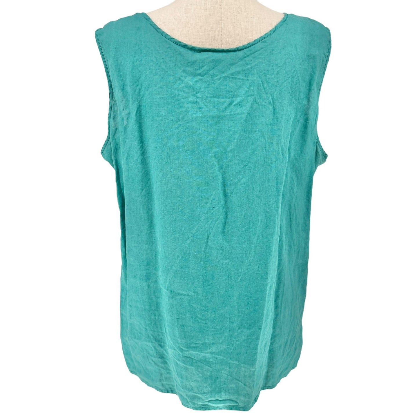 Silk Club Tank Top Womens 3X Teal Green Washable Linen Lightweight Sleeveless