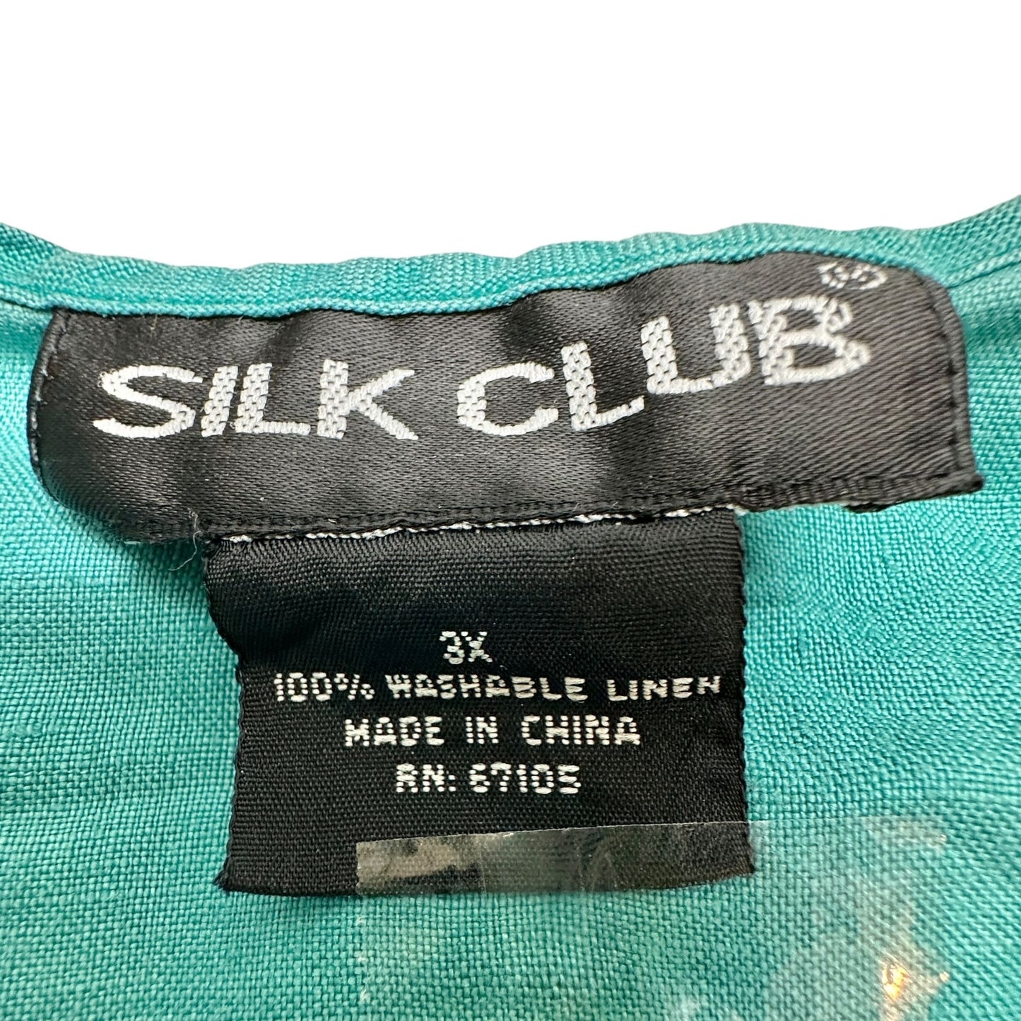 Silk Club Tank Top Womens 3X Teal Green Washable Linen Lightweight Sleeveless