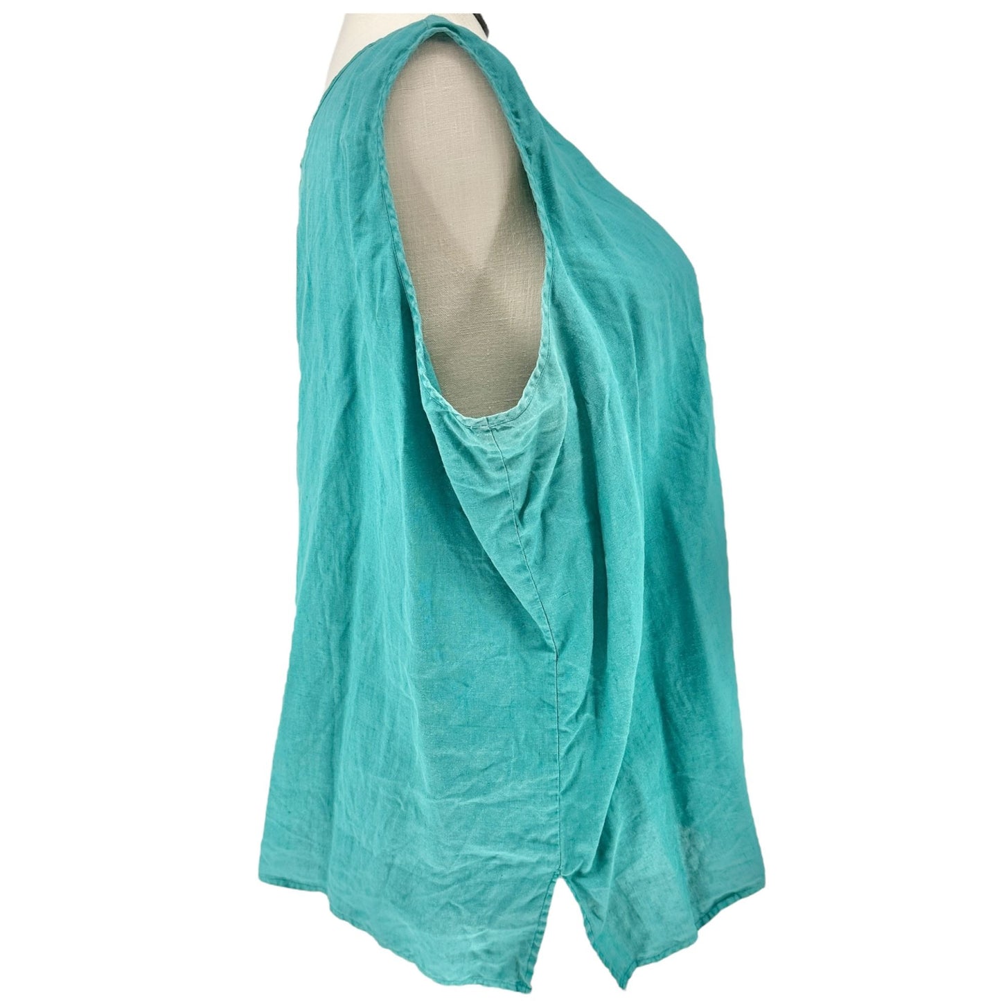 Silk Club Tank Top Womens 3X Teal Green Washable Linen Lightweight Sleeveless