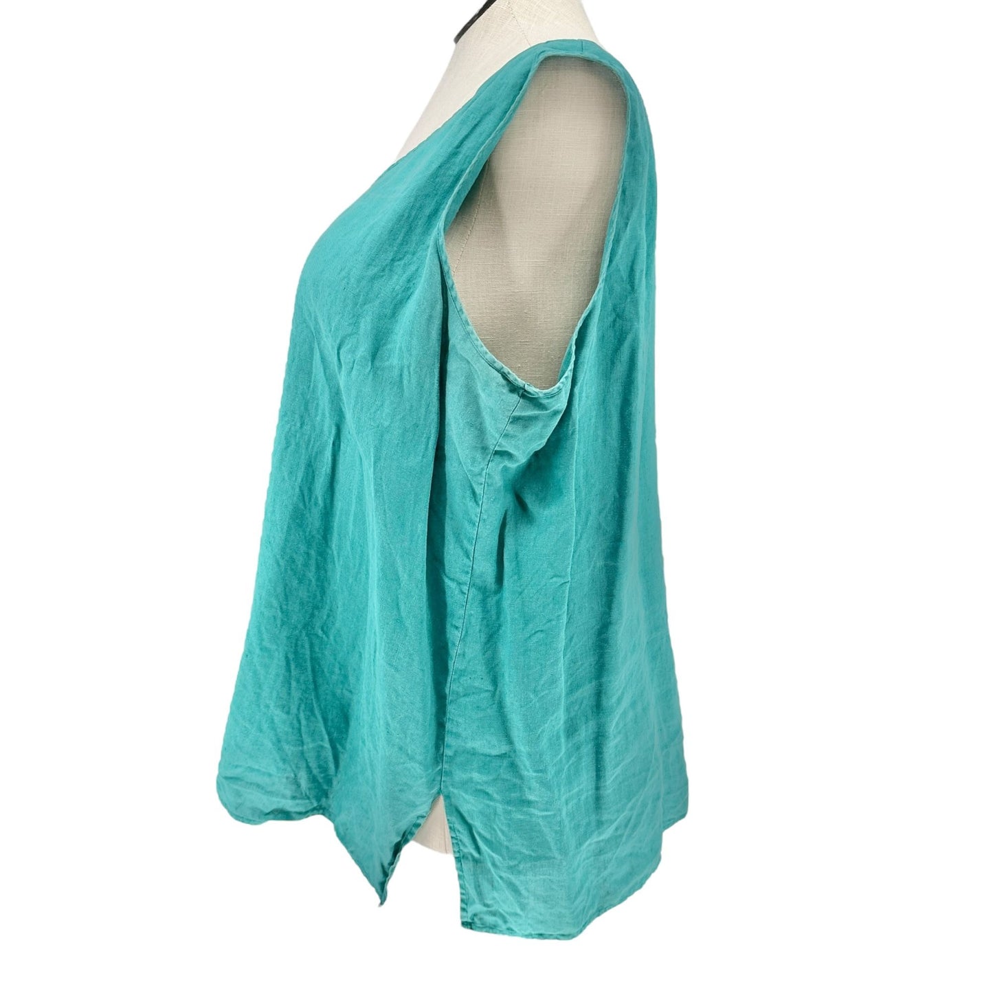 Silk Club Tank Top Womens 3X Teal Green Washable Linen Lightweight Sleeveless