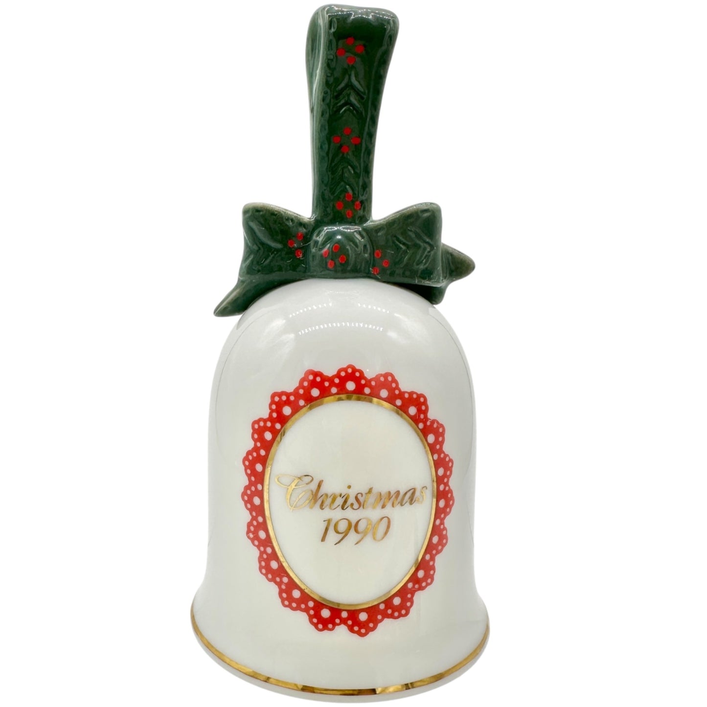 Avon Christmas 1990 Bell Ceramic White With Colorful Cozy Mouse Couple Design