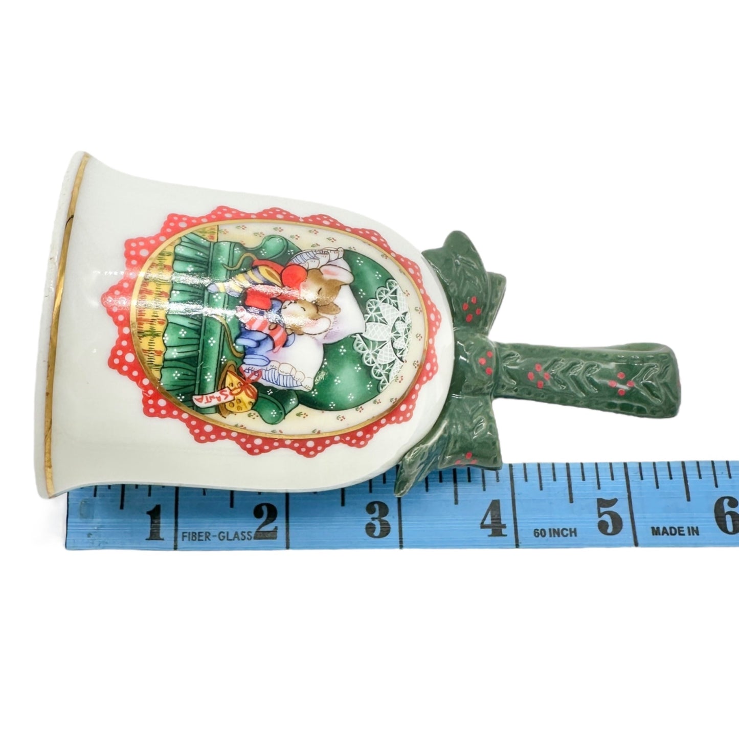 Avon Christmas 1990 Bell Ceramic White With Colorful Cozy Mouse Couple Design