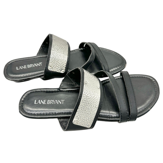 Lane Bryant Womens Black Size 9W Sandals With Metallic Silver Straps Casual Chic