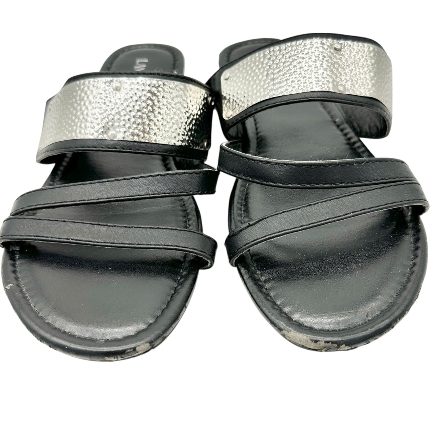 Lane Bryant Womens Black Size 9W Sandals With Metallic Silver Straps Casual Chic