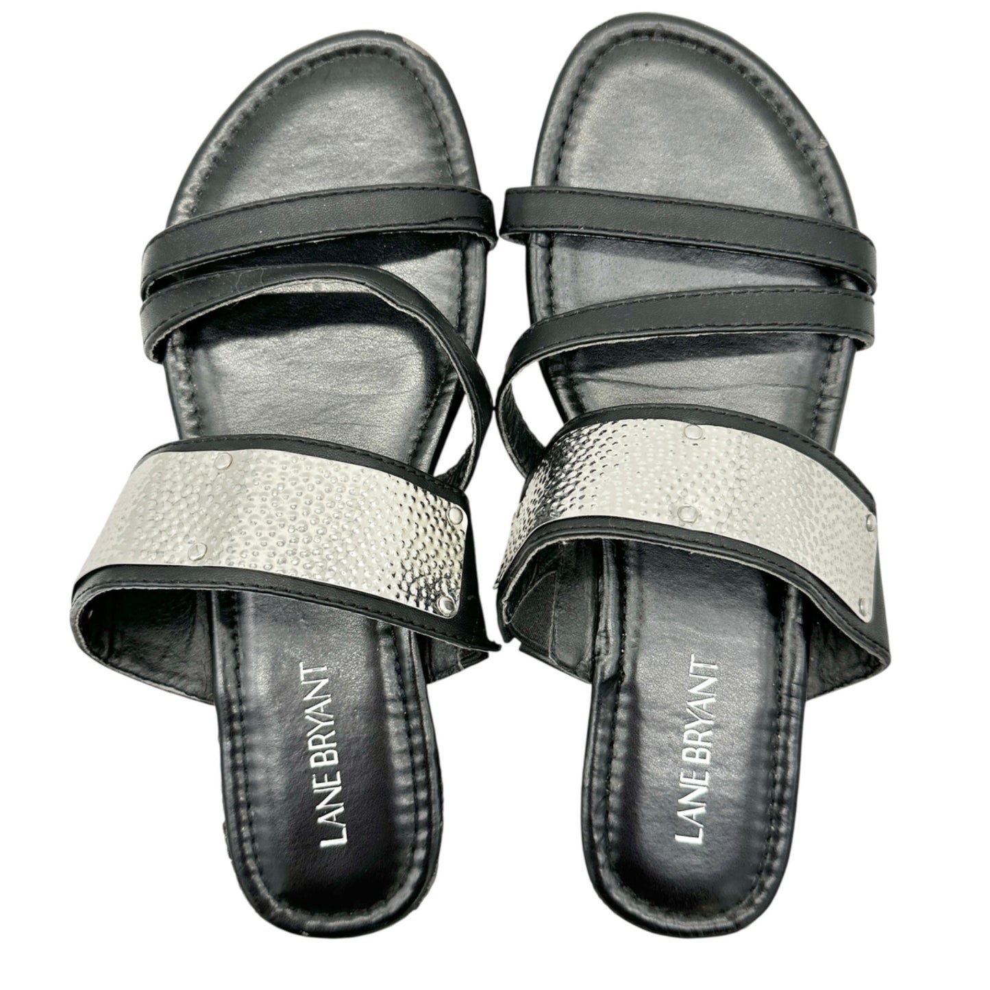 Lane Bryant Womens Black Size 9W Sandals With Metallic Silver Straps Casual Chic