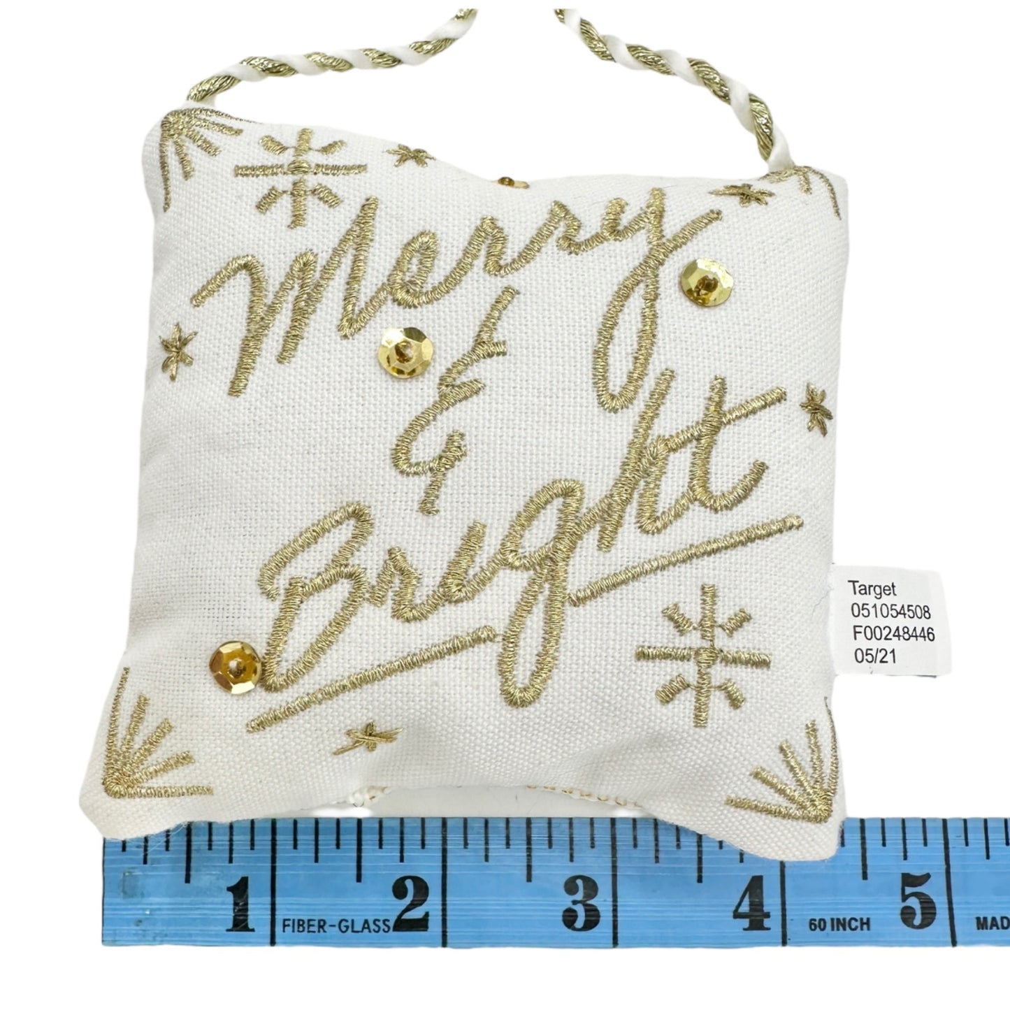 Set Of 3 Christmas Ornament Pillows With Joy Tree Merry Bright Designs White