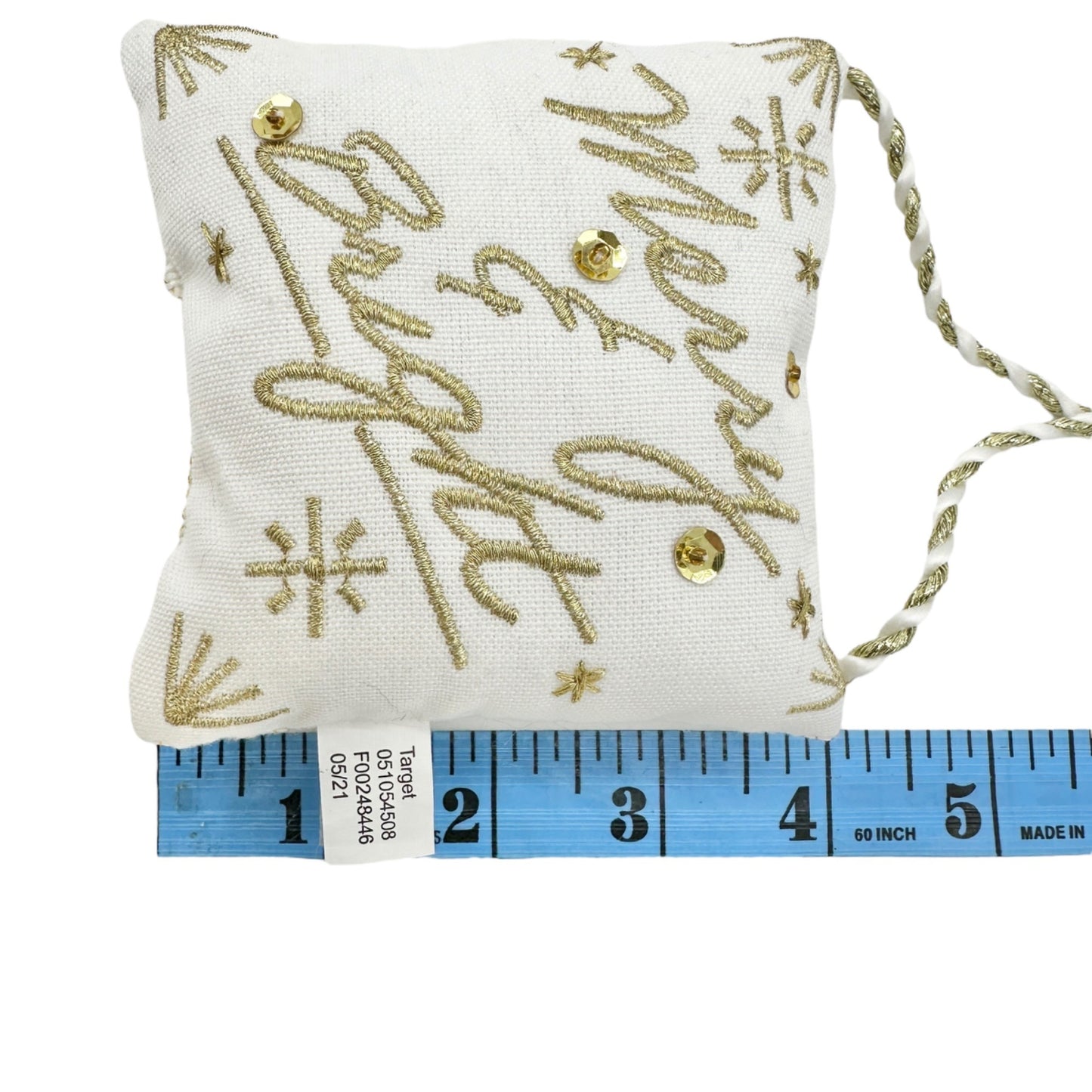 Set Of 3 Christmas Ornament Pillows With Joy Tree Merry Bright Designs White