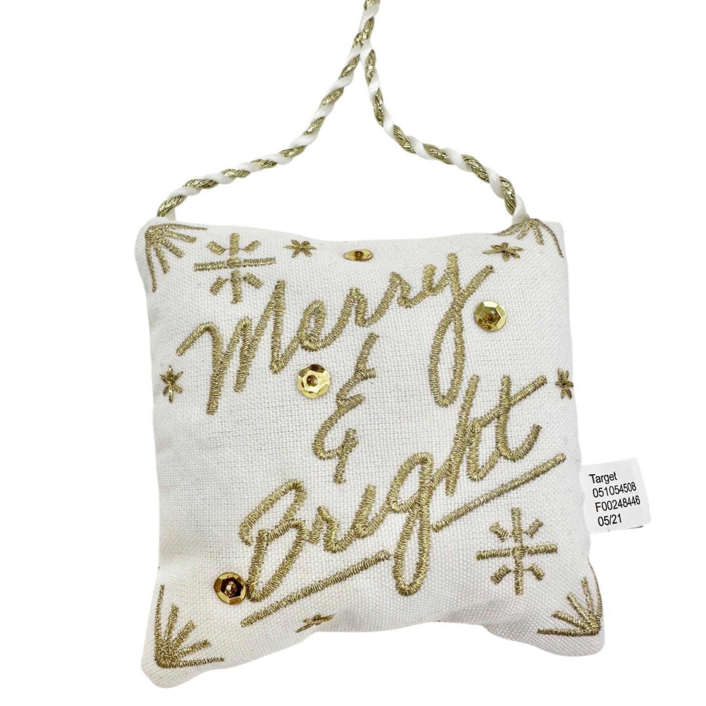 Set Of 3 Christmas Ornament Pillows With Joy Tree Merry Bright Designs White