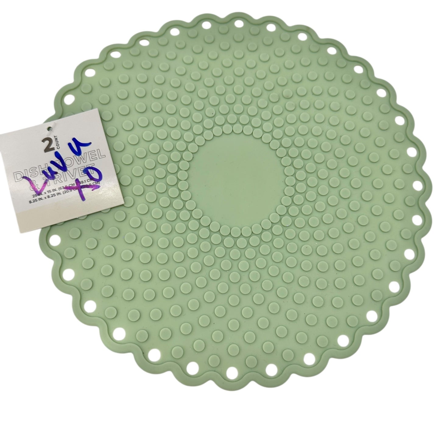 Kitchen Dish Towel and Silicone Trivet Set 2-Piece Green White Cotton Silicone
