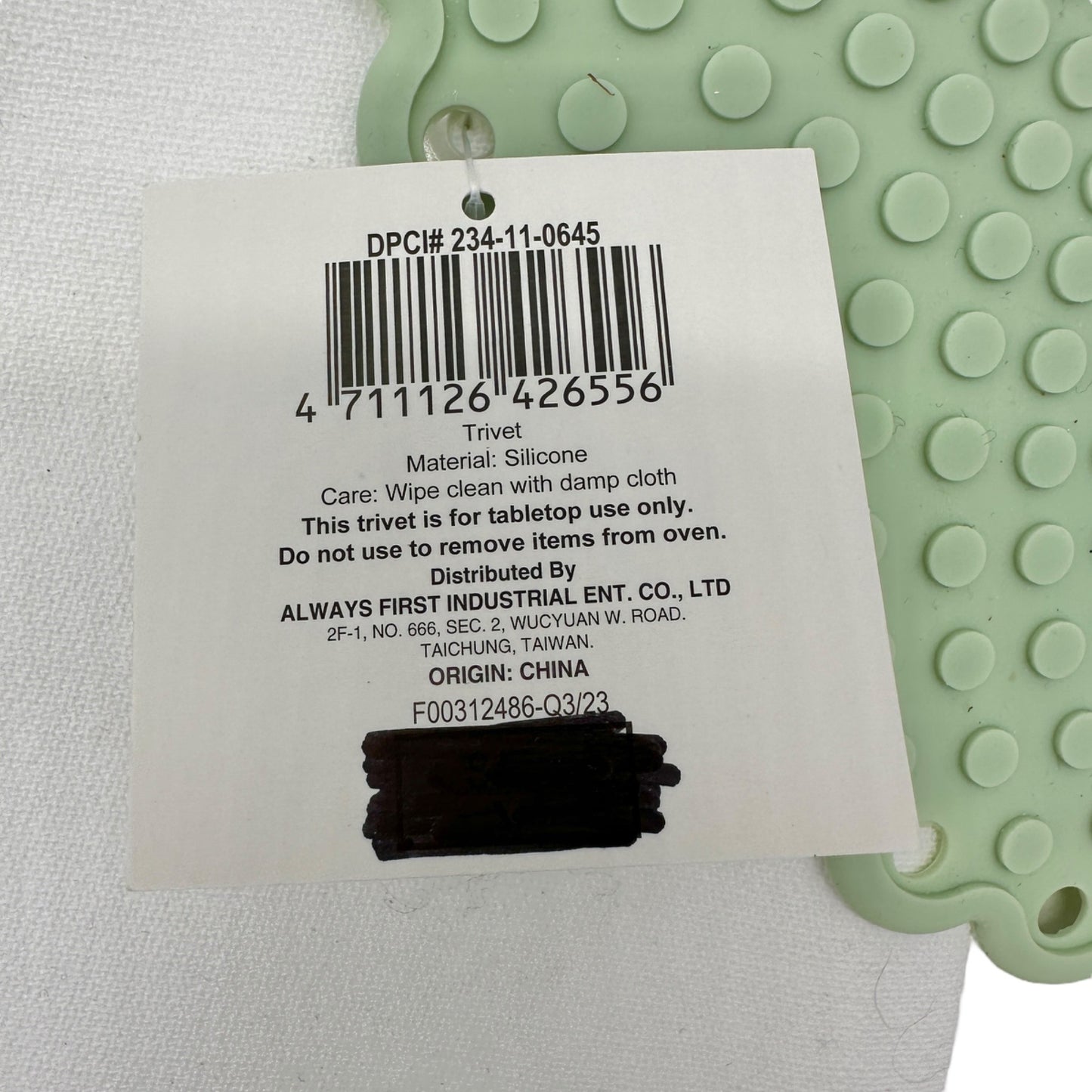 Kitchen Dish Towel and Silicone Trivet Set 2-Piece Green White Cotton Silicone