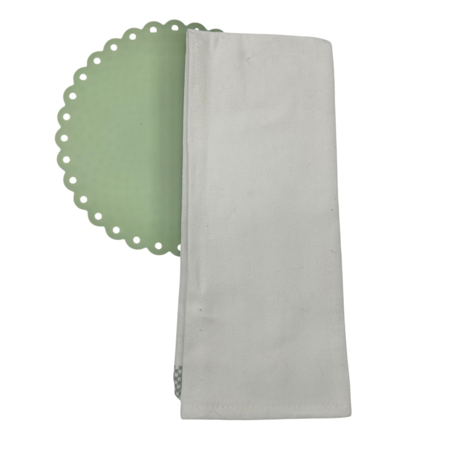 Kitchen Dish Towel and Silicone Trivet Set 2-Piece Green White Cotton Silicone