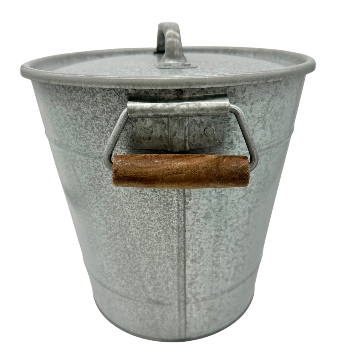 Galvanized Metal Ice Bucket With Lid Wood Accent Handles Handcrafted In Turkey