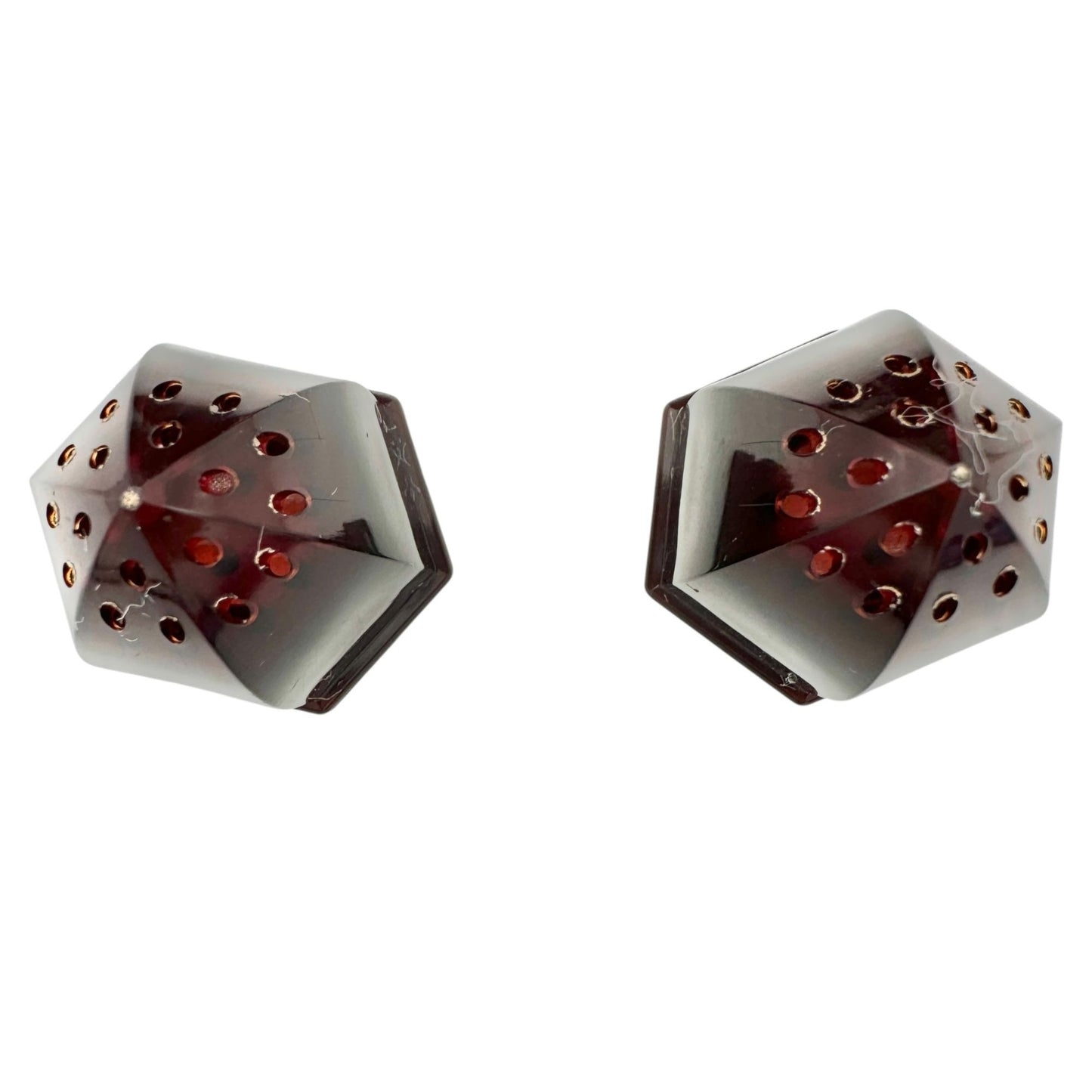 Vintage Avon Charisma Cologne Salt Shakers Set Of 2 Red Glass Hexagon Base