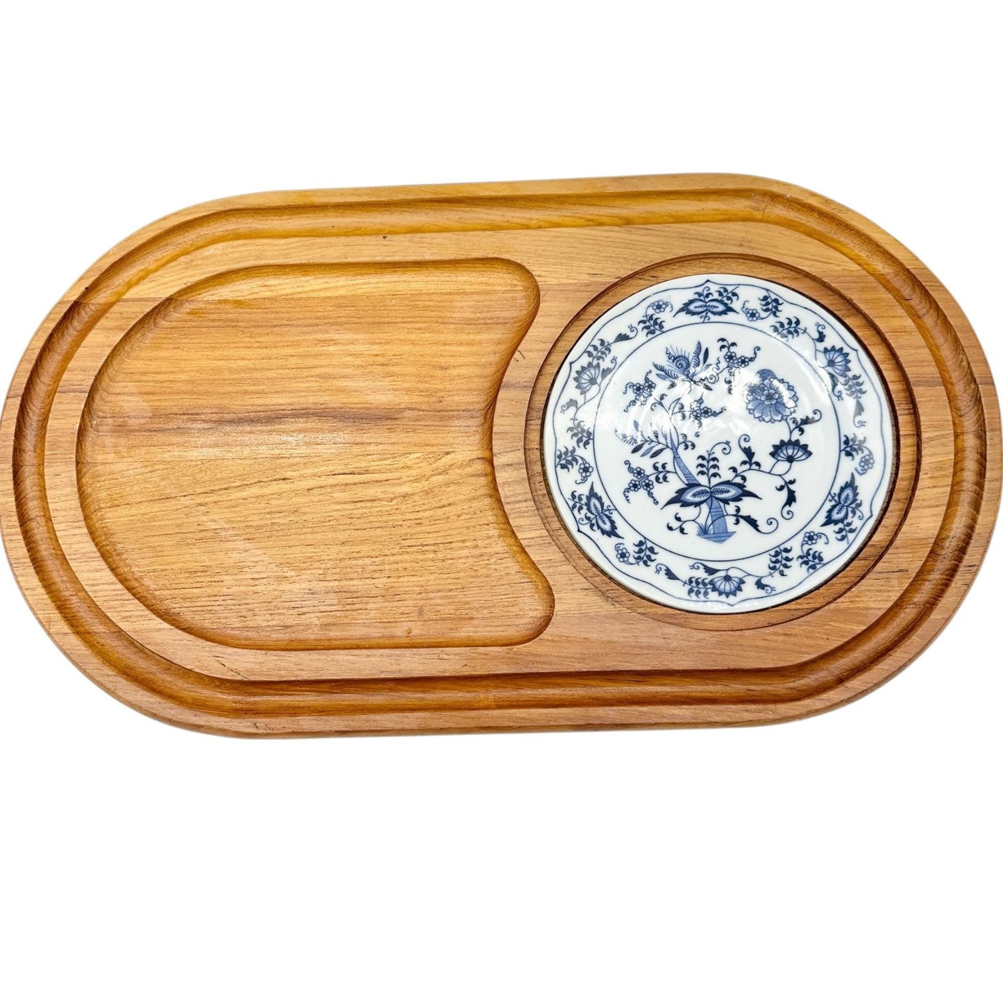 Vintage Dolphin Teakwood Serving Tray Ceramic Plate Insert 17.5" X 10" Thailand