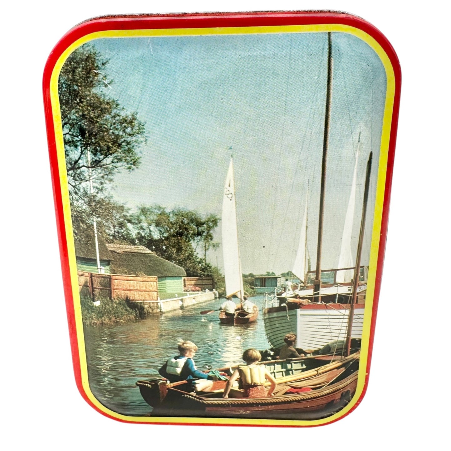 Vintage Rileys Toffee and Grand Floridian Notions Tins Beach Sailing Scenes Pair