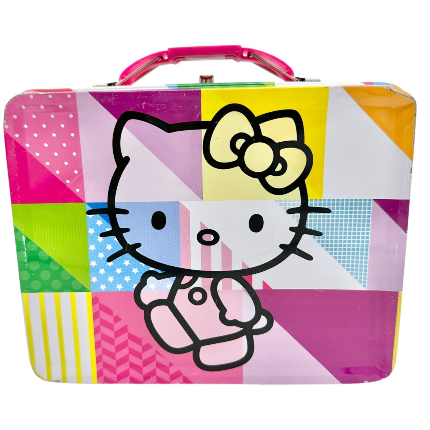 Hello Kitty Metal Lunch Box With Pink Handle Colorful Design Kid Collectible