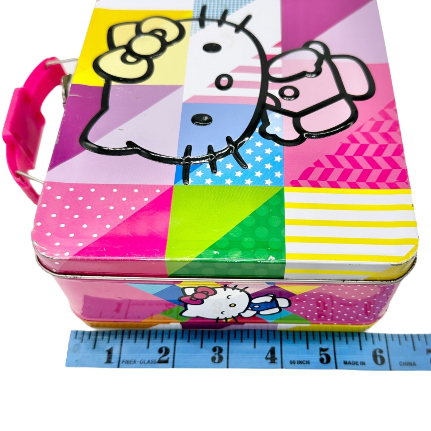 Hello Kitty Metal Lunch Box With Pink Handle Colorful Design Kid Collectible