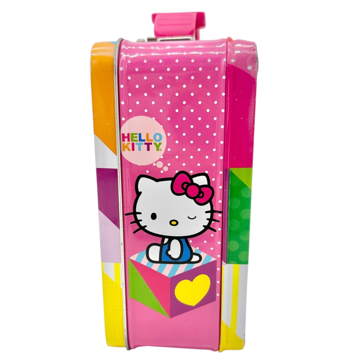 Hello Kitty Metal Lunch Box With Pink Handle Colorful Design Kid Collectible