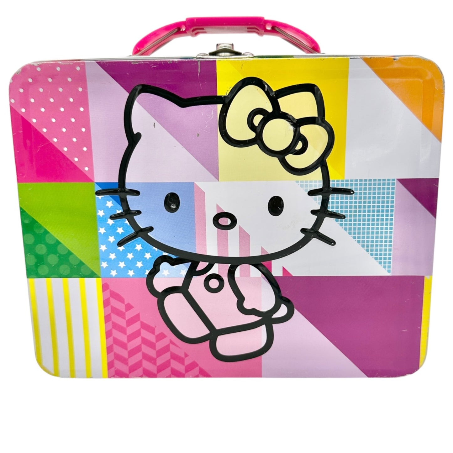Hello Kitty Metal Lunch Box With Pink Handle Colorful Design Kid Collectible