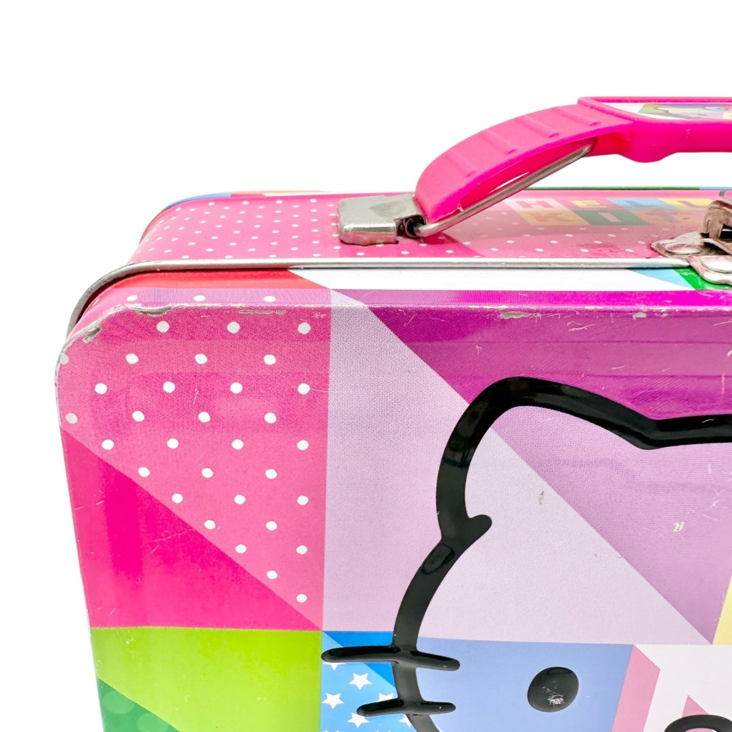 Hello Kitty Metal Lunch Box With Pink Handle Colorful Design Kid Collectible