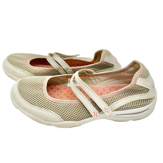 LL Bean Womens Beige Pink Mary Jane Mesh Walking Shoes Size 10 Rubber Soles