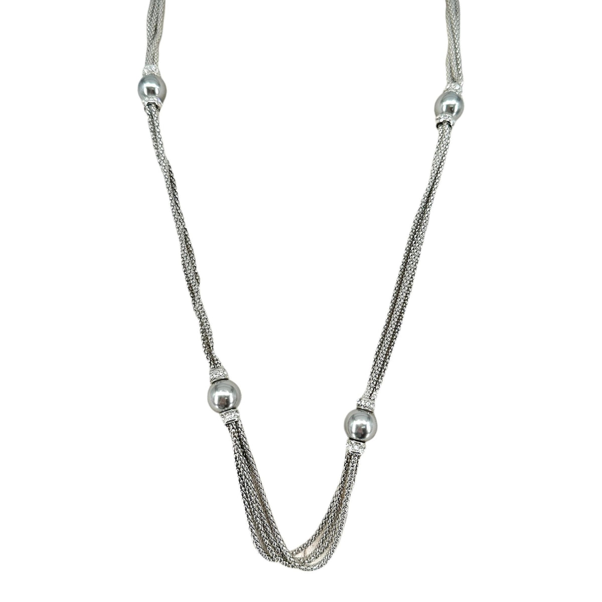 Premier Designs Multi Strand Silvertone Necklace Faux Gray Pearls Rhinestones
