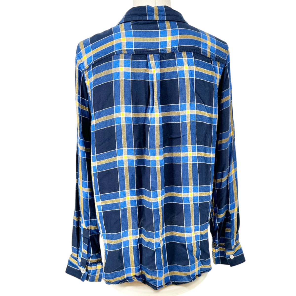 Route 66 Flannel Shirt Womens XL Blue Yellow Plaid Button-Up Long Sleeve Casual