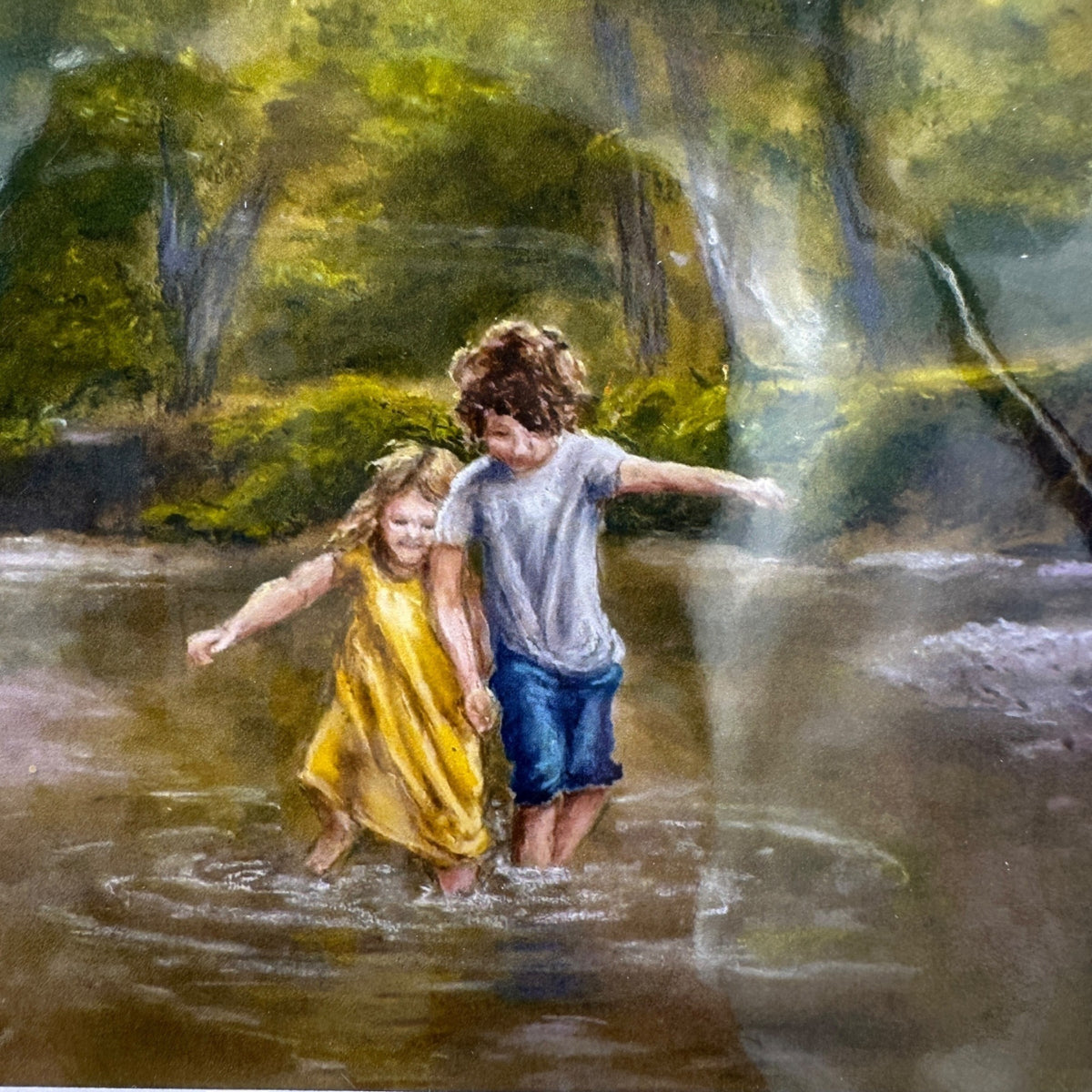 Kat Turner Matted Print 10 x 8 Boy Girl in Creek NIP Original Artwork