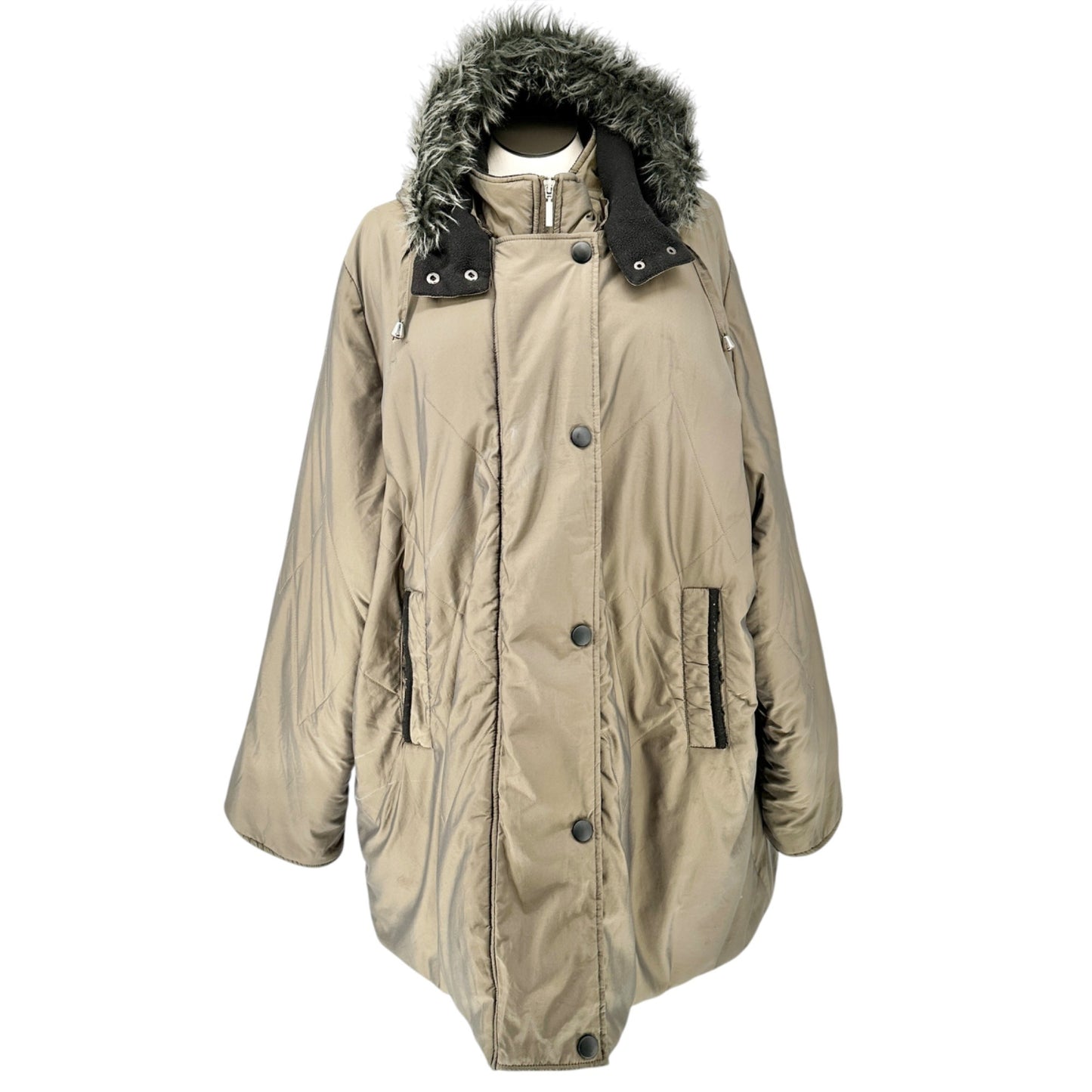 Weather Solutions Winter Coat Womens 3X Gray Puffer w/ Faux Fur Removable Hood