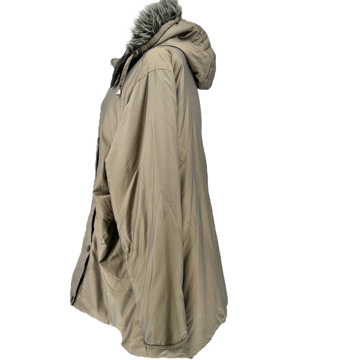 Weather Solutions Winter Coat Womens 3X Gray Puffer w/ Faux Fur Removable Hood