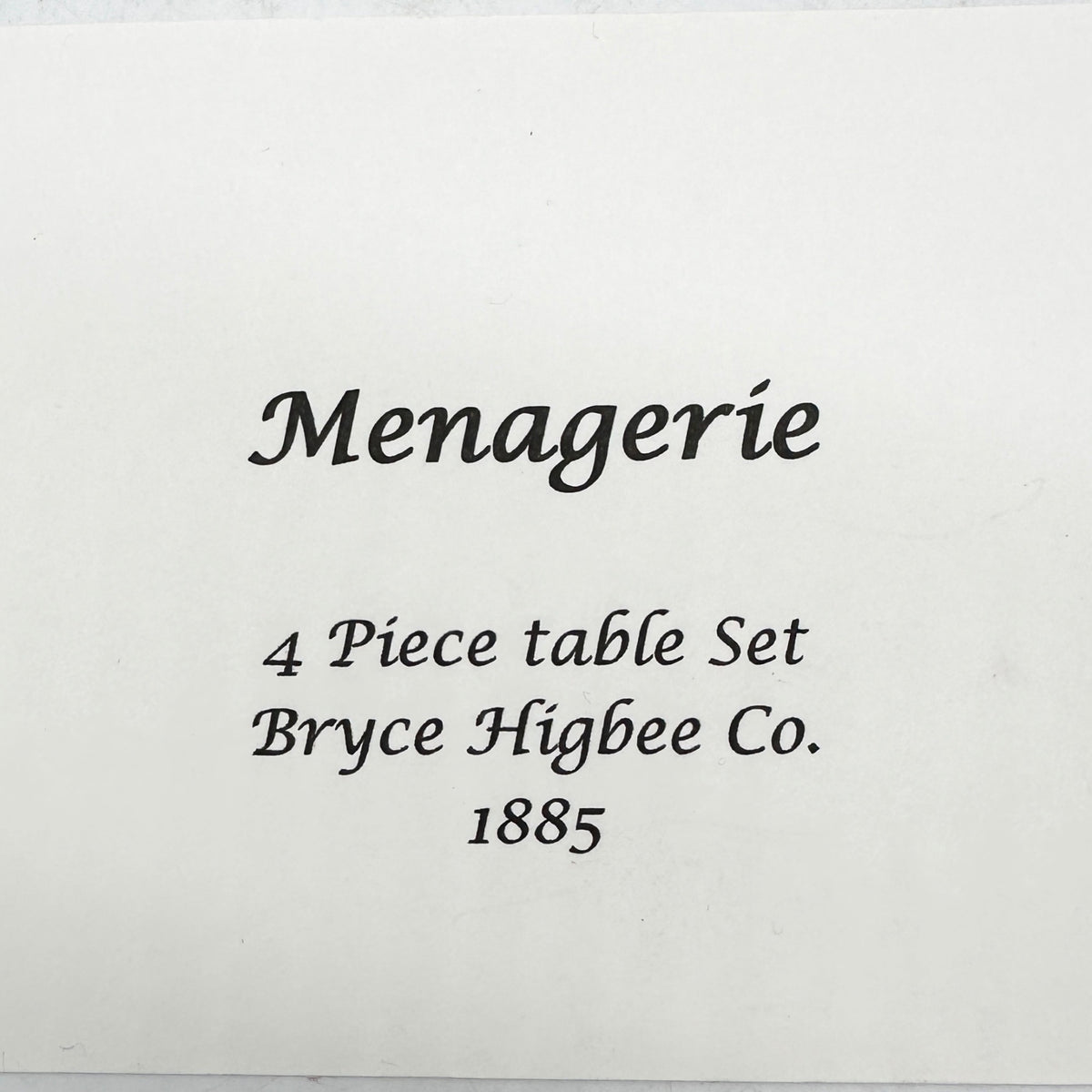 Bryce Higbee Co Menagerie Glass Childrens Table Set 1885 Owl Fish Turtle Bear
