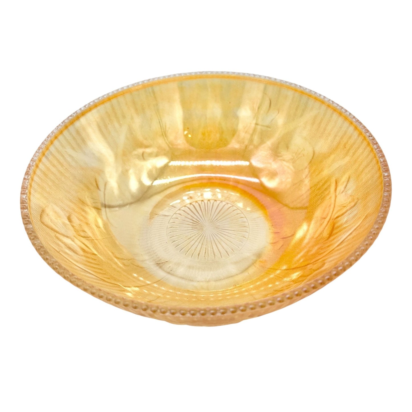 Jeannette Iris & Herringbone Marigold Bowl 8 inch Carnival Glass