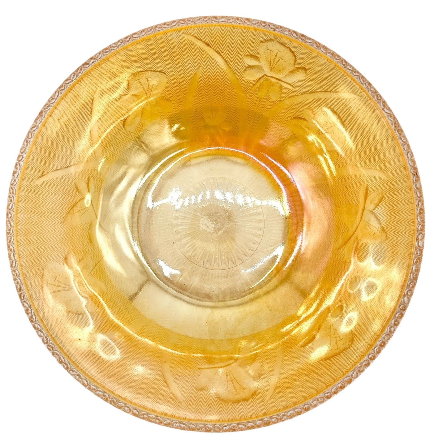 Jeannette Iris & Herringbone Marigold Bowl 8 inch Carnival Glass