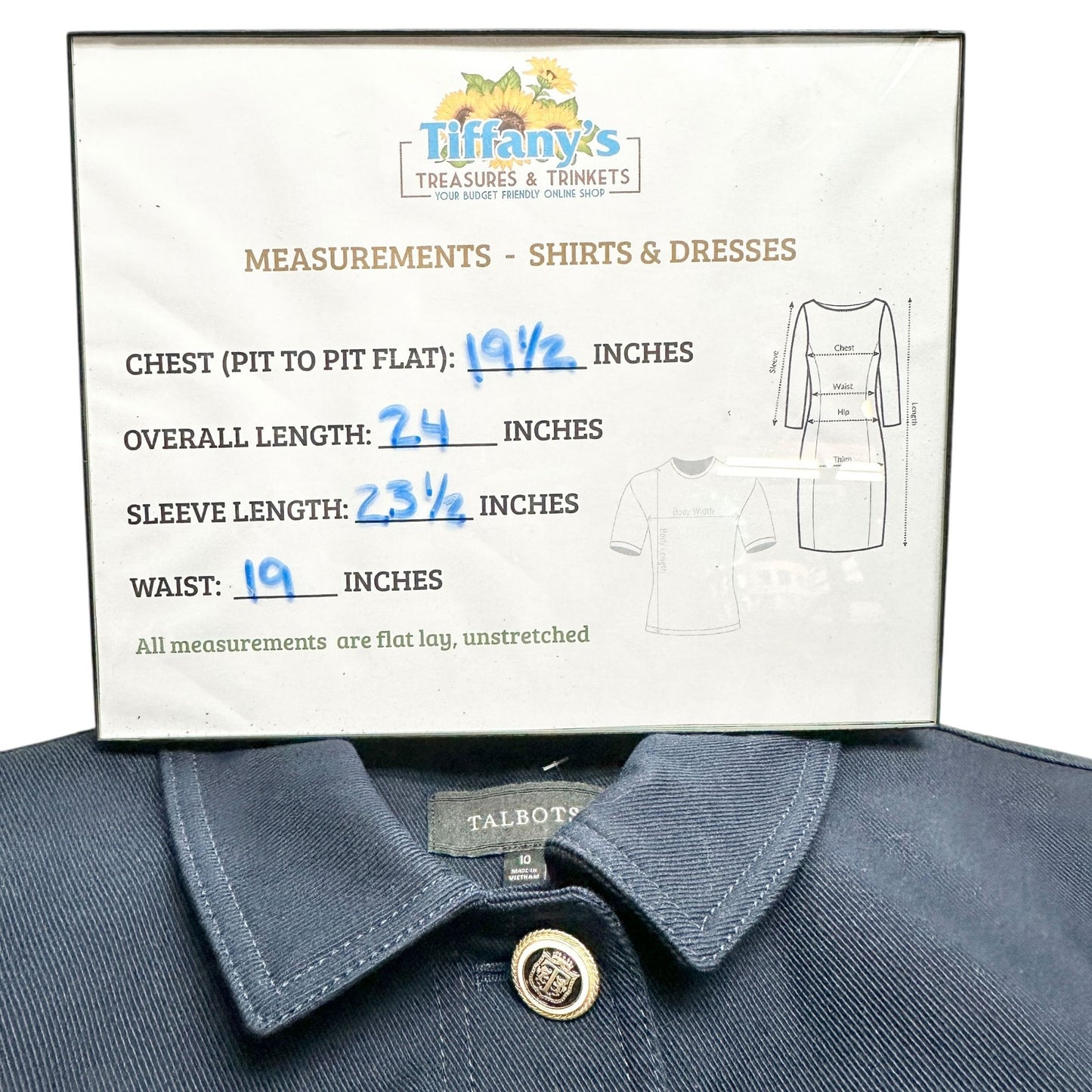 Talbots Classic Jacket Womens Size 10 Navy Red Accents Button-Front Cotton Blend