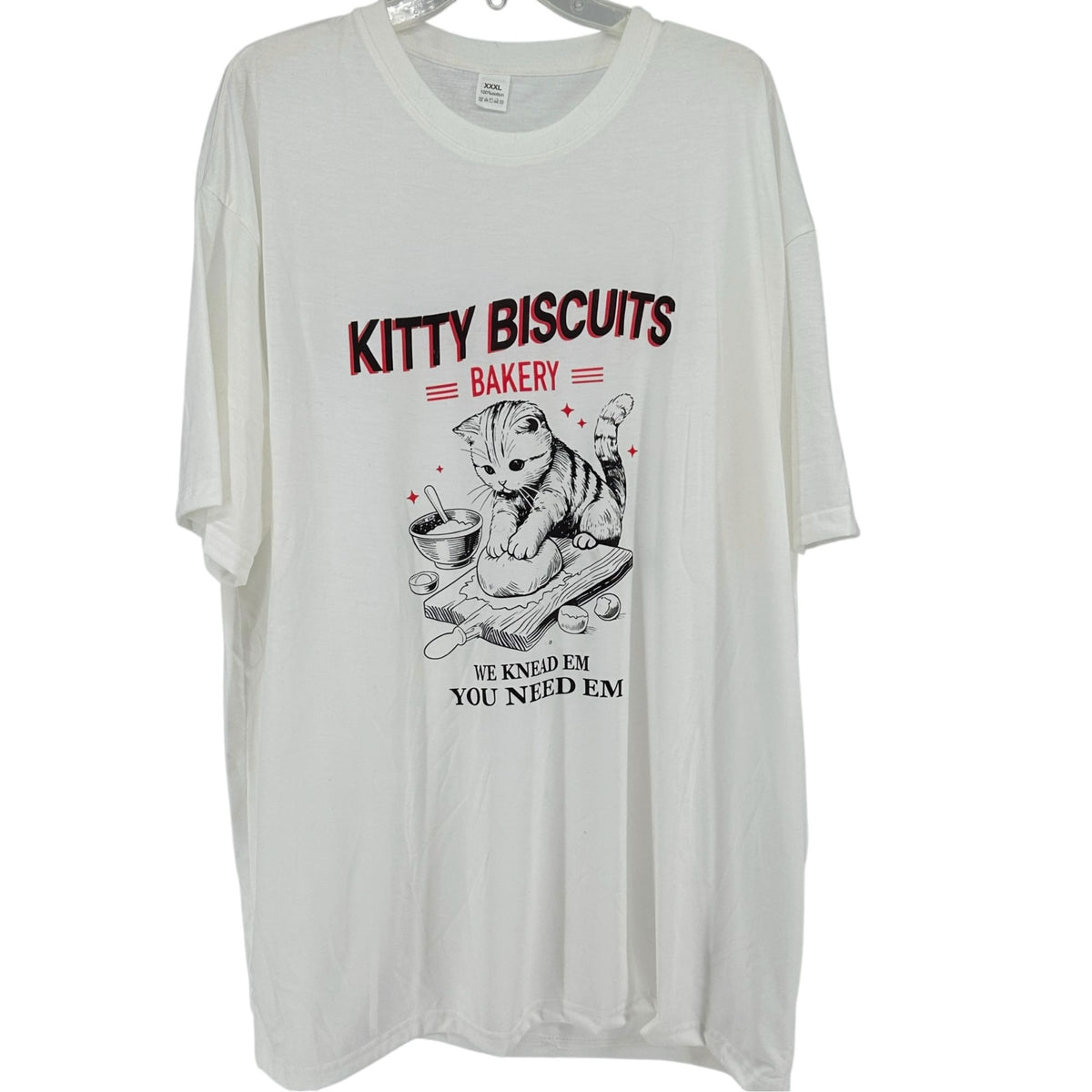 Kitty Biscuits Bakery Graphic T Shirt Unisex XXXL White Cotton Oversized Fit