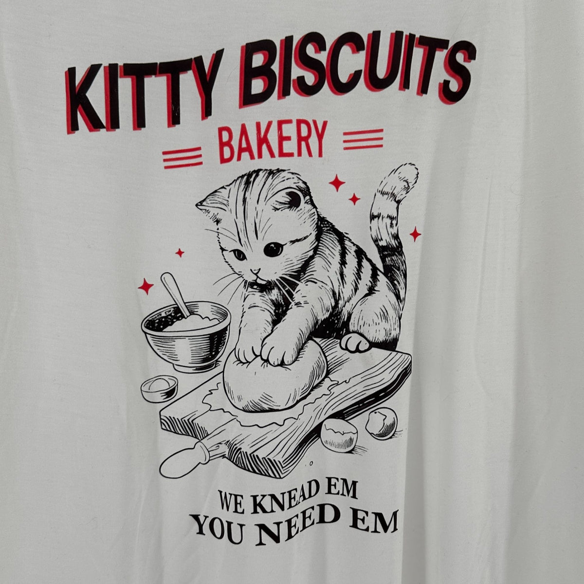Kitty Biscuits Bakery Graphic T Shirt Unisex XXXL White Cotton Oversized Fit