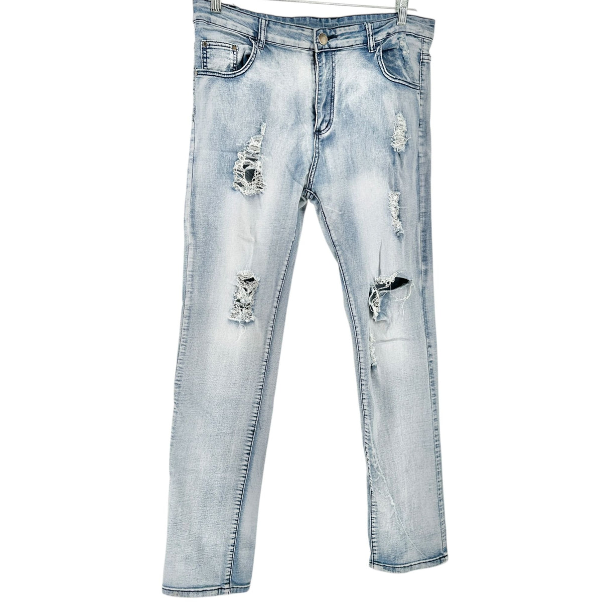 Mens Jeans Size 36 Light Wash Distressed Slim Fit Cotton Poly Spandex Blend
