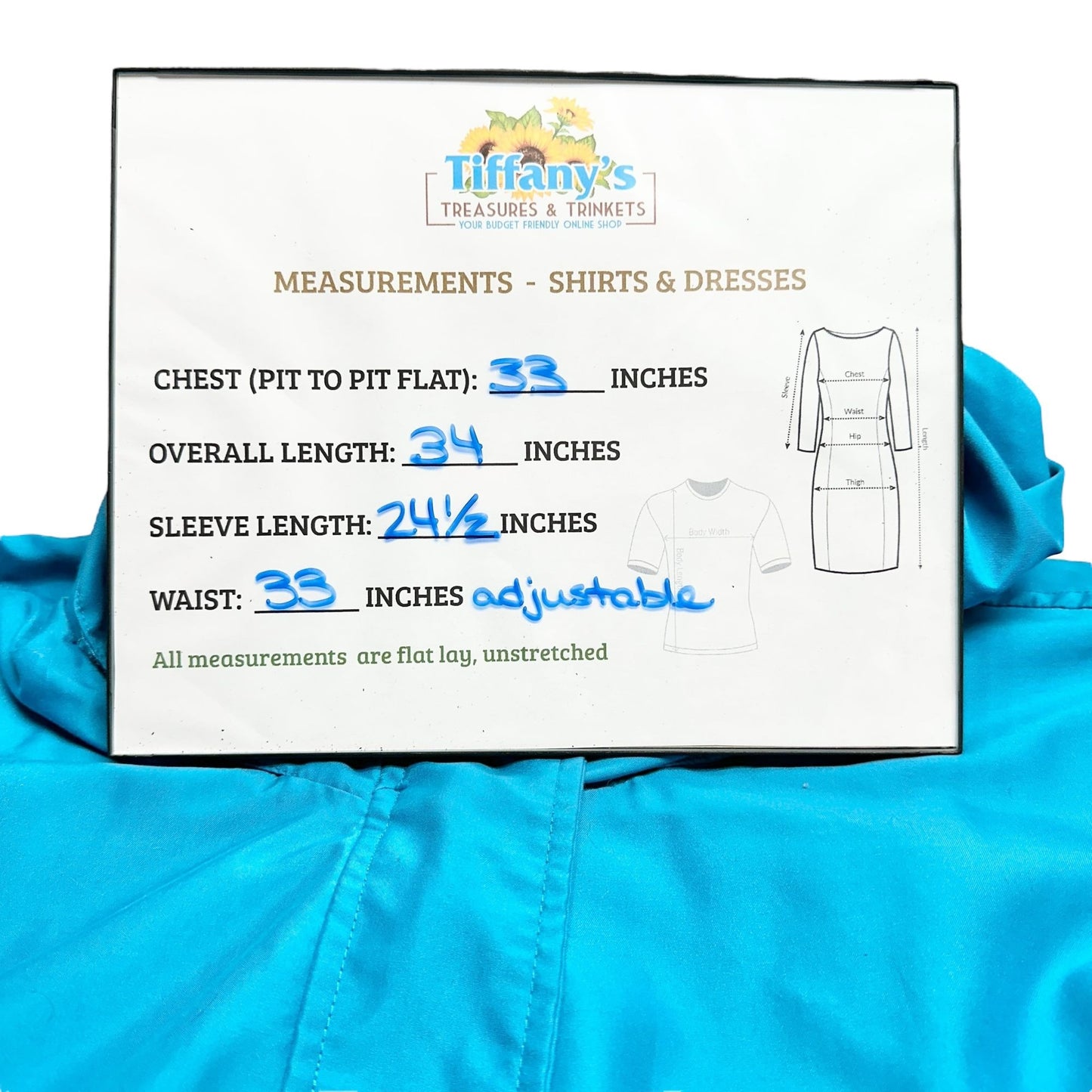 Womens Jacket Size 4X Teal Lightweight Hooded Adjustable Waist Snap Closures