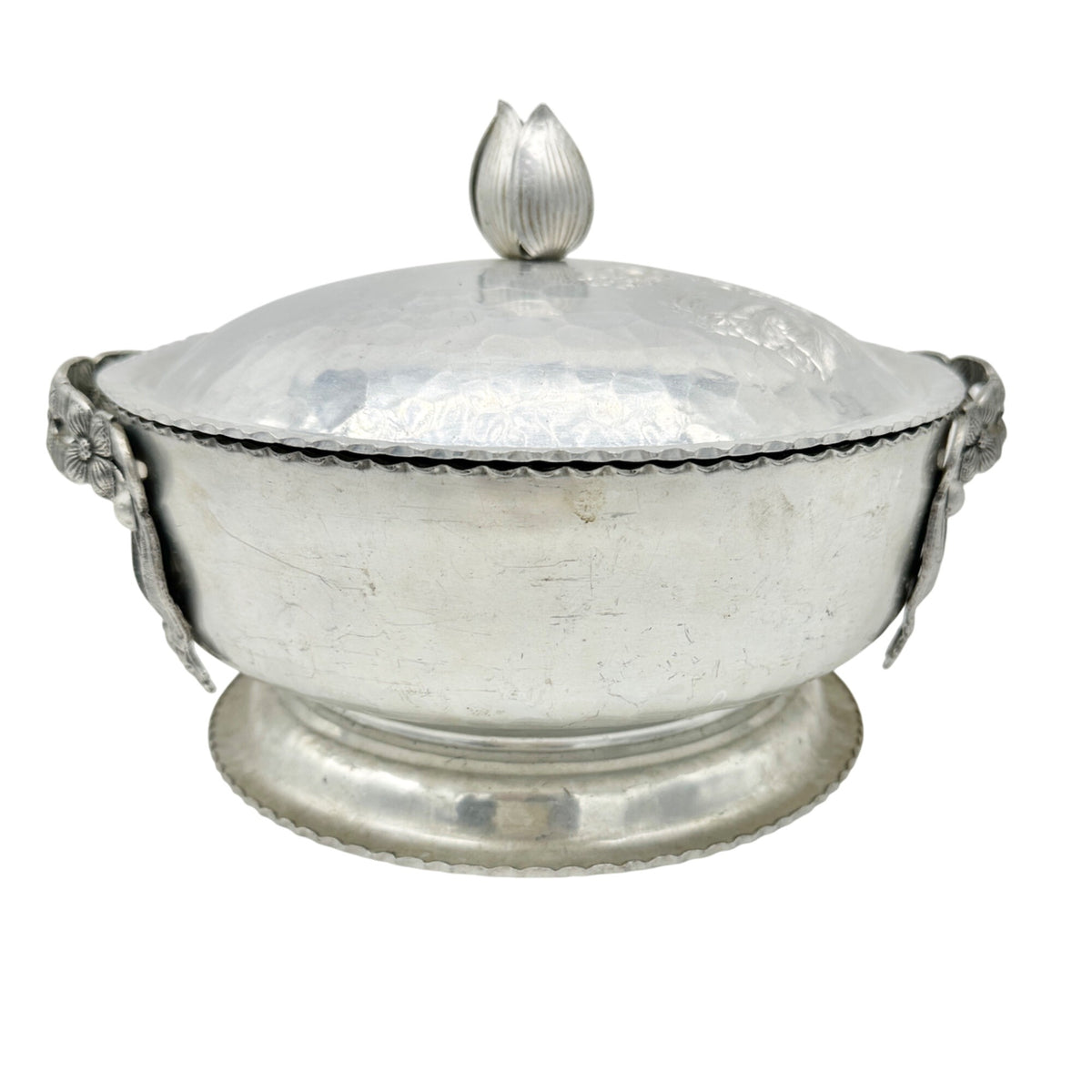 Rodney Kent Silver Co Hand Wrought Aluminum Lidded Serving Dish Floral Design