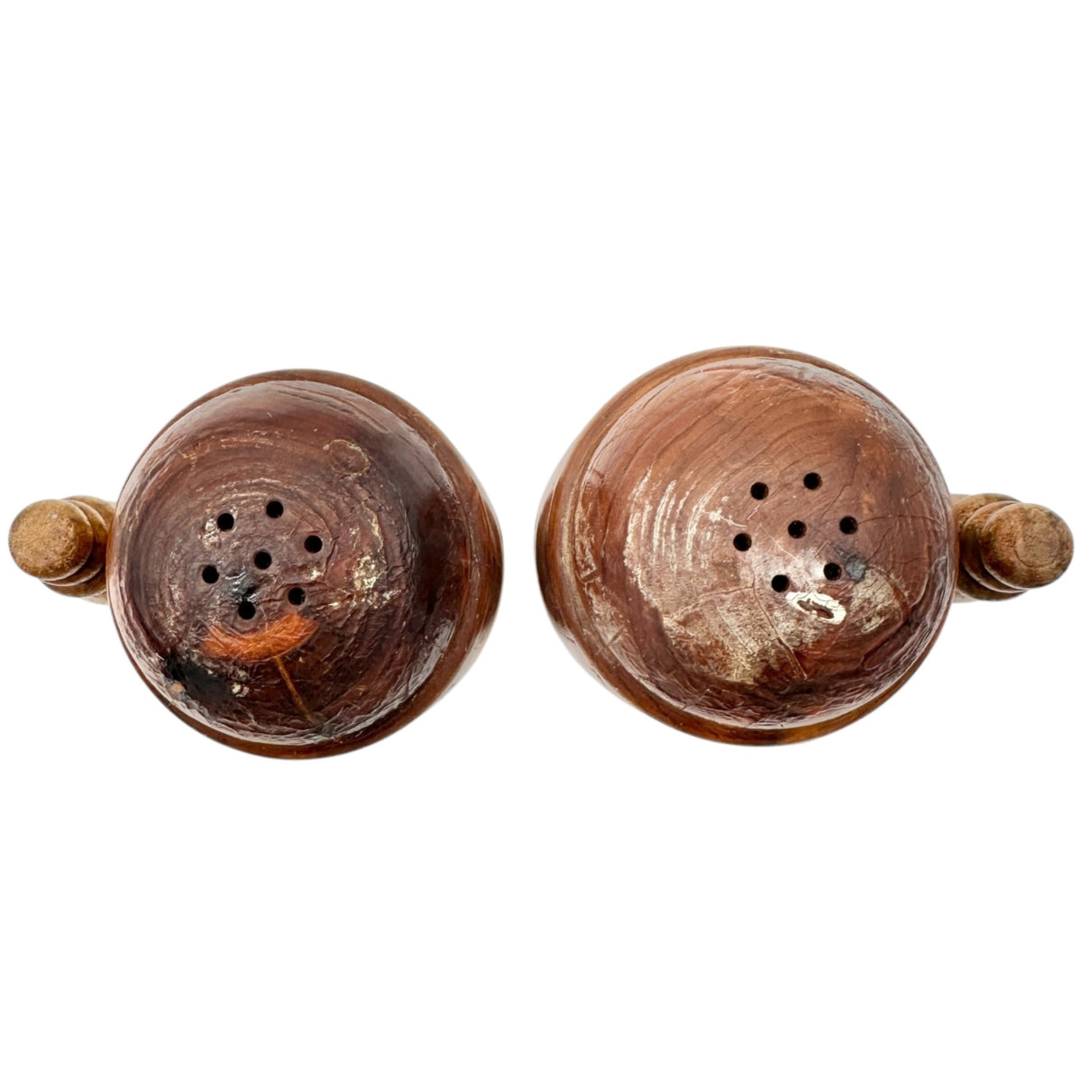 Vtg Luray Caverns Souvenir Wood Salt and Pepper Shakers Barrel Design Gold Trim