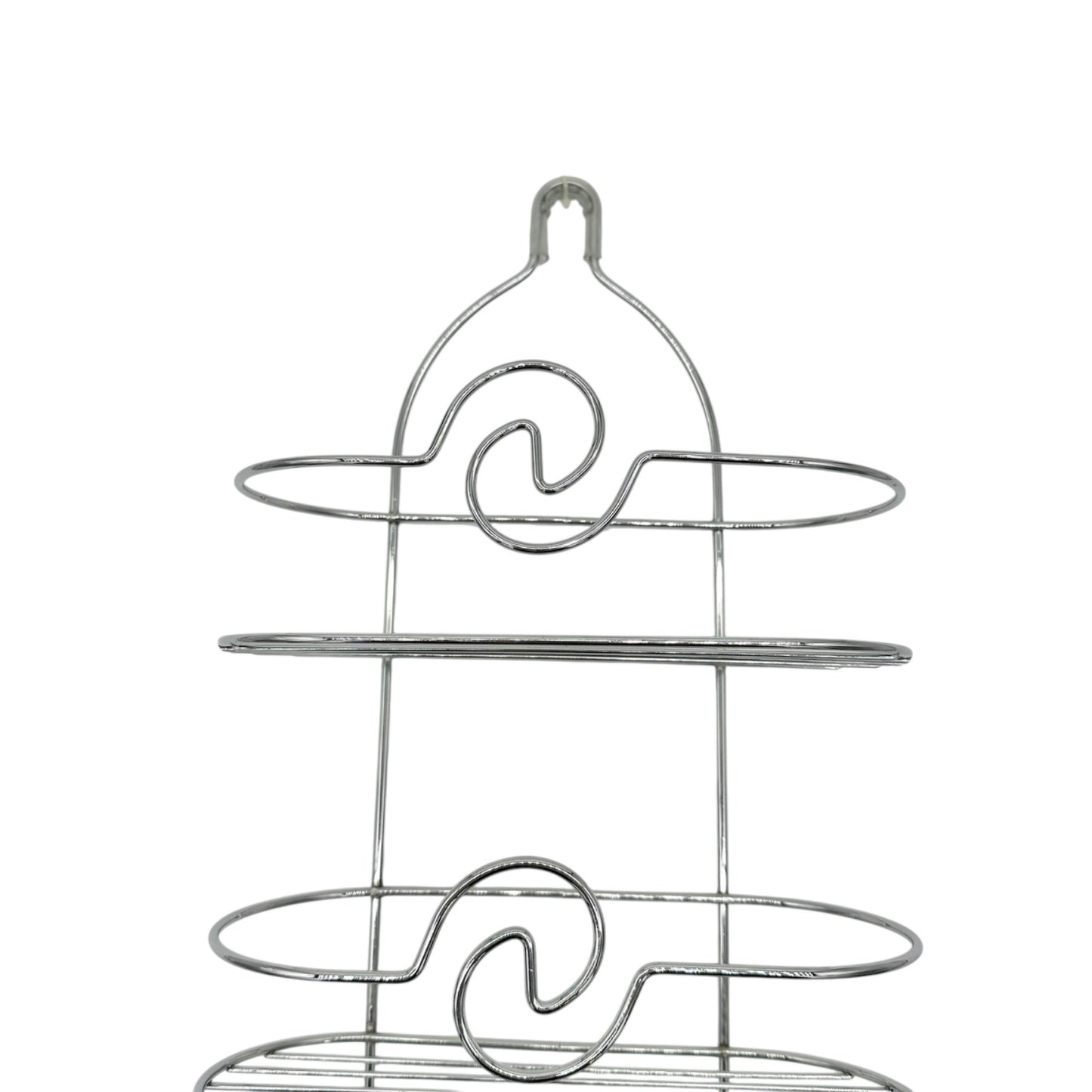 3-Tier Silver Chrome Shower Caddy Hooks & Swirl Design For Bathroom Organization