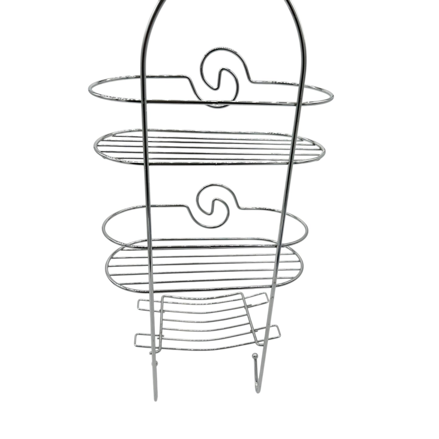 3-Tier Silver Chrome Shower Caddy Hooks & Swirl Design For Bathroom Organization