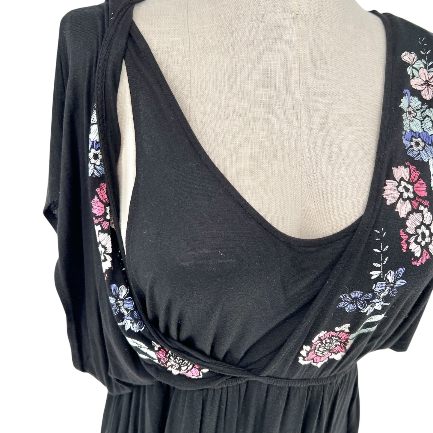 Motherhood Maternity Sleep Dress XLT Black Floral Embroidered Breastfeeding Moms